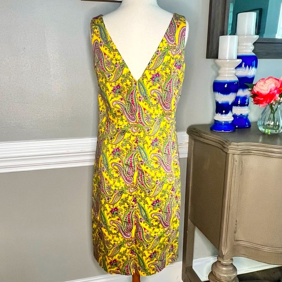 AMAZING SZ 8 EUC Lauren Ralph Lauren Yellow Paisley Dress 8 Vintage Style 026 - Picture 2 of 14